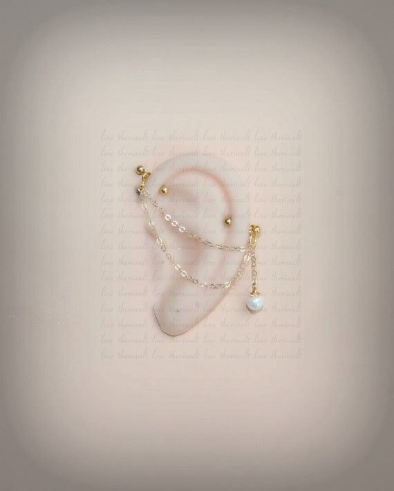 Jewelry Industrial Barbell m24+pearl Industrial bar earring Industrial Industrial piercing with a fresh water pearl