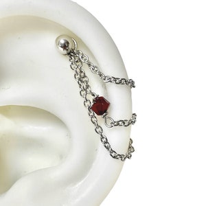 Helix or Conch  Earring Helix Piercing Helix Earring Helix Piercing  Piercing  Bar , chains and faceted red crystal (m3 standard bar)
