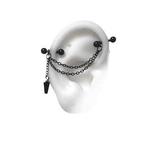 Industrial piercing jewelry with chains and black glass  (L5 balls)
