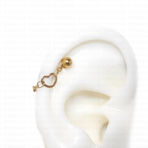 Helix or Conch  Earring Helix Piercing Helix Earring Helix Piercing  Piercing  Bar , Cartilage Piercing  with heart, gold tone