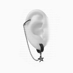 Industrial piercing black tone, helix to lobe chain with star,