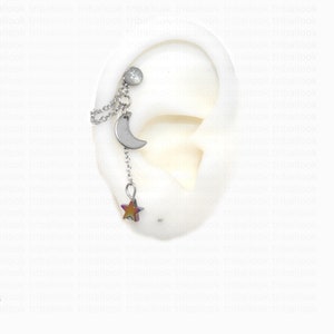 Helix or Conch  Earring Helix Piercing Helix Earring Helix Piercing  , with moon and rainbow  hematite star(opal center m53)