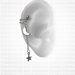 Conch or helix Jewelry with moon and star, (m53)