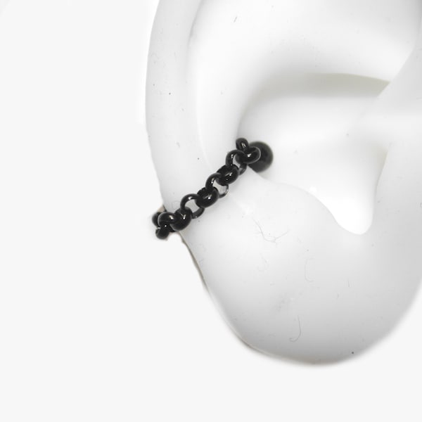 Helix or Conch  Earring Helix Piercing Helix Earring, Titanium or stainless barbells , Cartilage Piercing  with rolo black chain (17m)