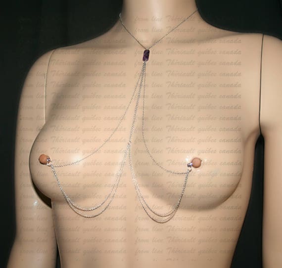 Nipplepiercing cadena de plata con cristales pecho piercing