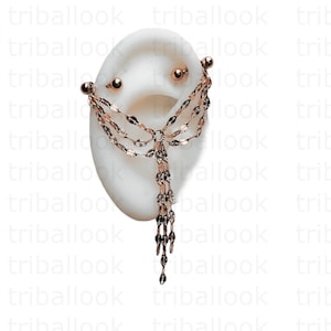 Industrial Piercing, Piercingschmuck, Industrial Barbells mit Roségoldketten ( jf )