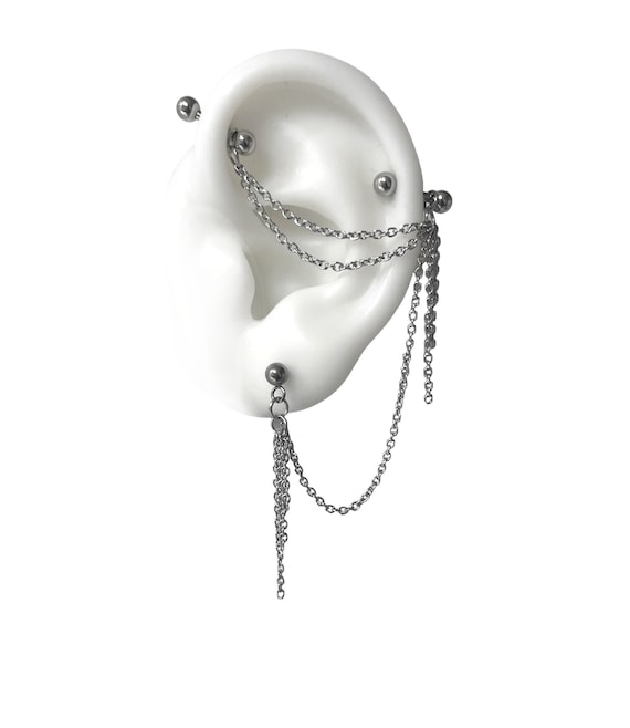 Industrial piercing jewelry with chains , cartilage to lobe chain (m83)