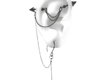 Industriella piercingsmycken med brosk-till-lob-kedja, svart eller silver (m44 spikes + alternativa kedjor)