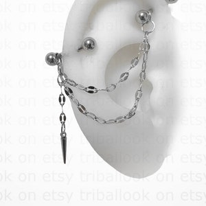 Industrial piercing jewelry with chain and spike dangle (jf)