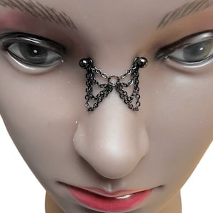 Nasallang, Smycken för höga näsborrar, Smycken för bryggpiercing, svarta kedjor (JF)