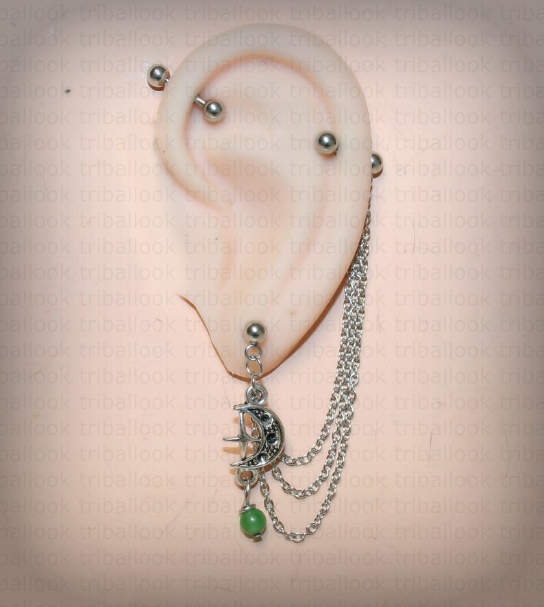 m9 Industrial piercing Industrial piercing chain Moon and Turquoise Howlite Industrial Barbell Industrial bar earring