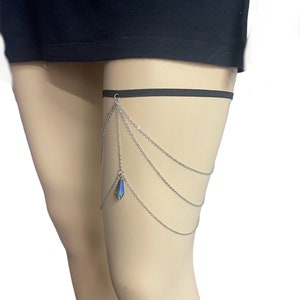Elegant thigh chains with faceted glass  tear drop shape bead, silver, gold or black tone chains, adjustable