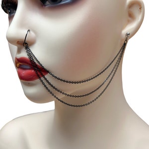 Nose to ear chain, Nose ring chain, Nose ring, 20 gauge, Titanium G23 and stainless steel 304L (jf)