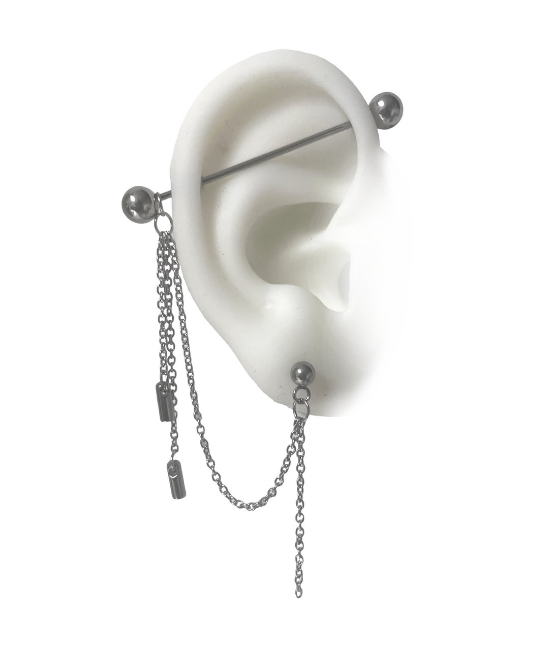 Piercings Industriels Calibre 14 Avec Chaîne - Lot 5 Boucles Oreilles Cartilage Argent Et Or Rose