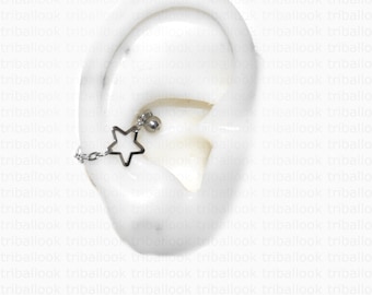 Barre avec étoile pour piercing de conque d'oreille, barre de titane ou de stainless