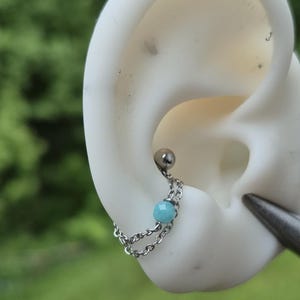 Amazonite stone  Double Chain Helix or Conch Piercing: Stainless Steel Bar (m65amaz)