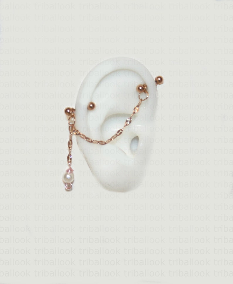 m7 modifi\u00e9 ch4 pearl RG Rose Gold and freshwater pearl Industrial bar earring Industrial piercing Industrial Barbell Jewelry