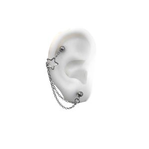 Helix or Conch Piercing, Helix Earring, Helix Piercing, stainless bar,  cartilage to lobe chains with star (L4)