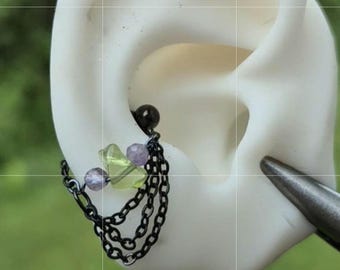 Pietre di peridoto e ametista Piercing all'elice o alla conchiglia: barra in acciaio inossidabile