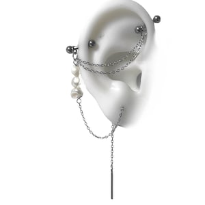 Bijoux de piercing industriels avec chaîne cartilage à lobe et pépites de perles d'eau douce (m56)