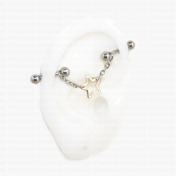 Industrial Piercing Jewelry with chain and star