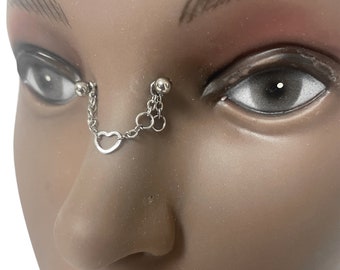 Bijoux piercing nez pont, Chaines hautes narines, avec coeur (coeur)