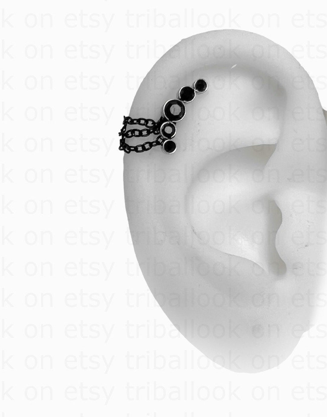 Helix Piercing Chains With Black Chains and Black Moon Crescent 5 Pb Etsy Canada