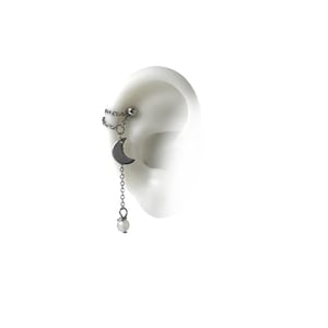 Helix piercing jewelry two moons, with chains , moonstone and moon crescent ( m53)