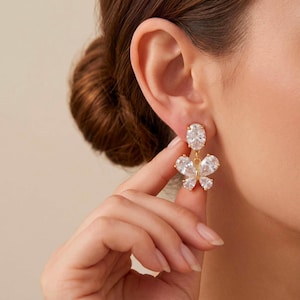 Gold Butterfly Earrings, Crystal Dangle Earrings, CZ Drop Jewelry, Bridal Wedding Earrings, Fairy Gift for Her