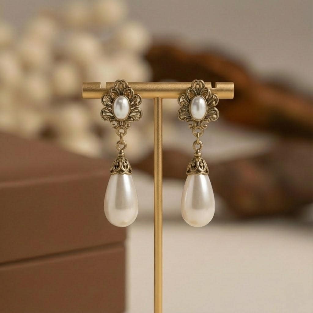 Boucles D'oreilles Vintage Clips Perles Baroques - Argenté - Occasion