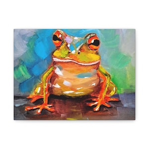 Colorful Frog Canvas Art Print, Vibrant Wall Decor, Animal Lover Gift, Nature Inspired Art, Home Office Decor, Unique Frog Artwork