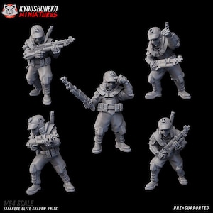 Weird War Japan Infantry Squad – Elite Shadow Units (5 Miniatures) – 28mm Sci-Fi WWII Tabletop Proxies