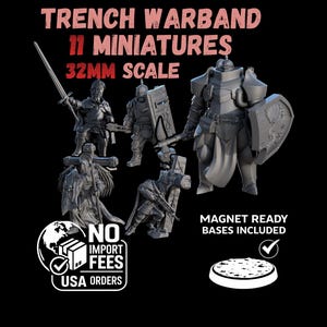 Grimdark Trench Proxy Miniatures – Elite Prussia Infantry Officers & Support Set – Tabletop Figures