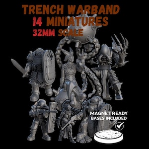 Sale - Grimdark Trench Proxy Miniatures – Naval Fanatical Raider Infantry & Elite Support Set – Tabletop Figures