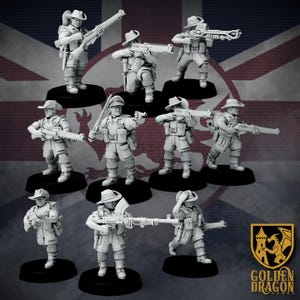 10 Miniatures Weird War Infantry Squad – Colonial Rifles Australien – British Commonwealth - 28mm 32mm Sci-Fi WWII Tabletop Proxies