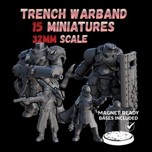 Grimdark Trench Warfare Proxy Miniatures – Antioch Infantry & Support Set – 32mm Resin Warband