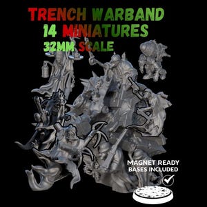 Grimdark Trench Proxy Miniatures – Ghostly Infantry Warband – Tabletop Figures (USA PDDP Paid)