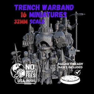 Set di fanteria e supporto dei pellegrini della trincea Grimdark - Warband di miniature proxy in resina da 32 mm