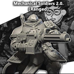 Grimdark Mechanical Soldier Miniature – Ranged Infantry Proxy – 32mm Resin Tabletop Figure – Dieselpunk Wargaming