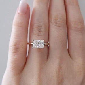Radiant Cut Moissanite Engagement Ring: 14k Yellow Gold Solitaire