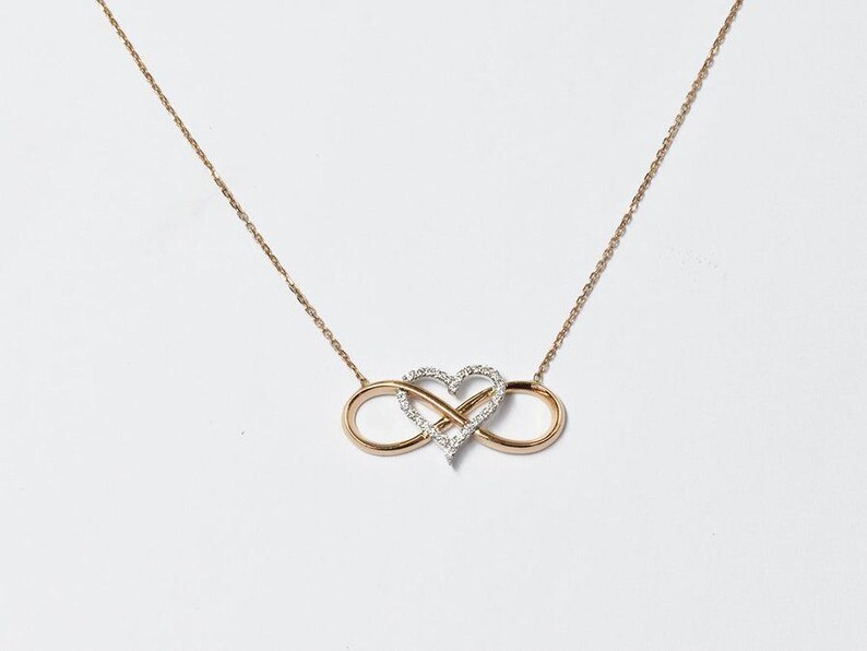 14k Solid Gold Diamond Infinity Heart Pendant: Moissanite Accent - Etsy