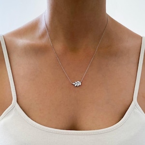 14k Gold Leaf Necklace: Moissanite Diamond Olive Vine Pendant