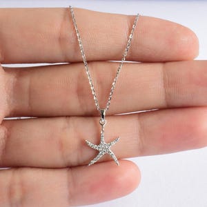 14K Gold Starfish Necklace: Moissanite Accent, Delicate Chain