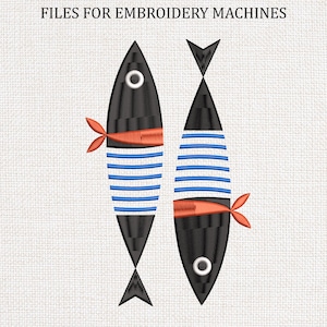 Gestreifter Fisch - Maschinenstickerei, Küstenmeer Leben Design, Sardine Stickdatei, Sommer Stickdatei, Fisch Stickdatei