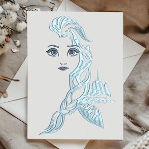 Frozen Princess Embroidery Design, Ice Queen Embroidery, Princess Applique Embroidery Design, Ice Braid Silhouette Stitch with Castle