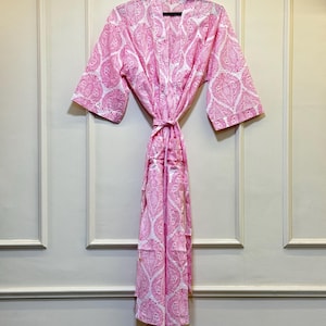 Handmade Cotton Kimono Robe: Block Print Dressing Gown, Lightweight Summer Nightwear