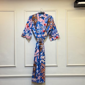 Block Print Cotton Kimono Robe: Handmade Floral Dressing Gown