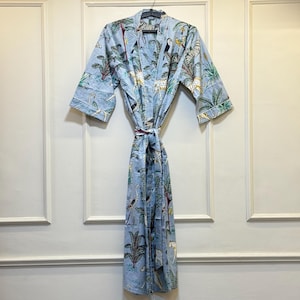 Block Print Cotton Kimono Robe: Handmade Lightweight Dressing Gown