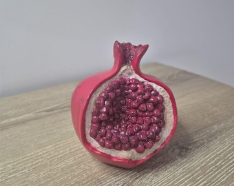 Hand-Painted Pomegranate Decor, Red Home Ornament, Lucky Fruit Sculpture, Resin Pomegranate Figurine