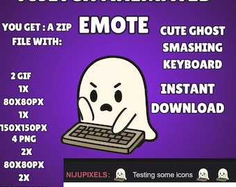 Chibi Ghost Keyboard Smash Emote – Animated Twitch GIF – Cute Streaming Overlay  – Instand Download